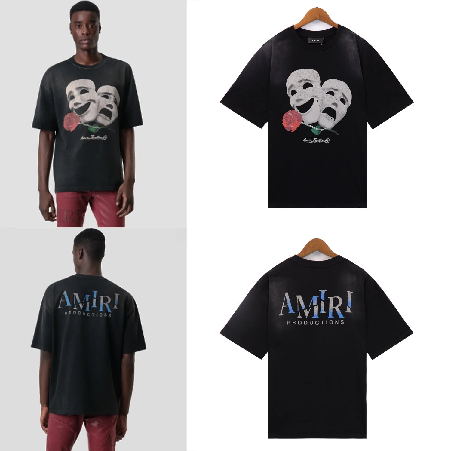 Amiri Mask Rose Washed Tee Black