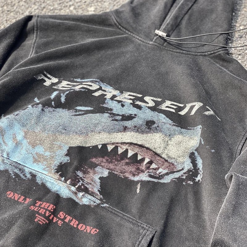 Represent Shark Washed Hoodie Black