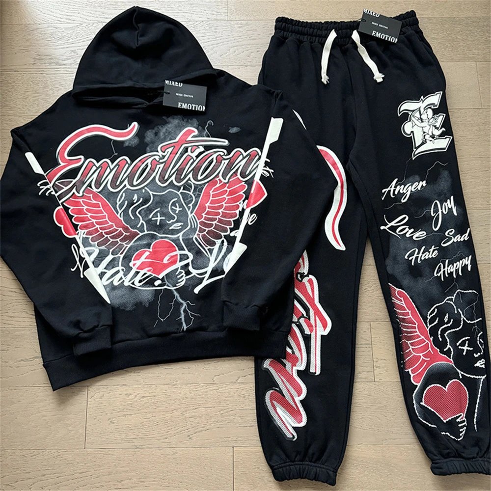 Mixed&emotion Angel Graphic Hoodie Set Multicolor