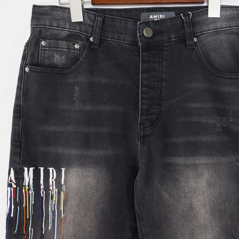 Amiri Paint Drip Logo Distressed Jeans Multicolor