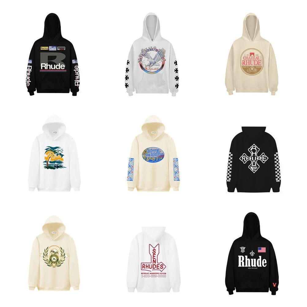 Rhude Graphic Letter Print Hoodie Streetwear Multicolor