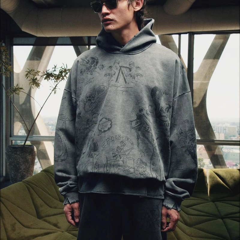 Represent Vintage Wash Graphic Hoodie Gray