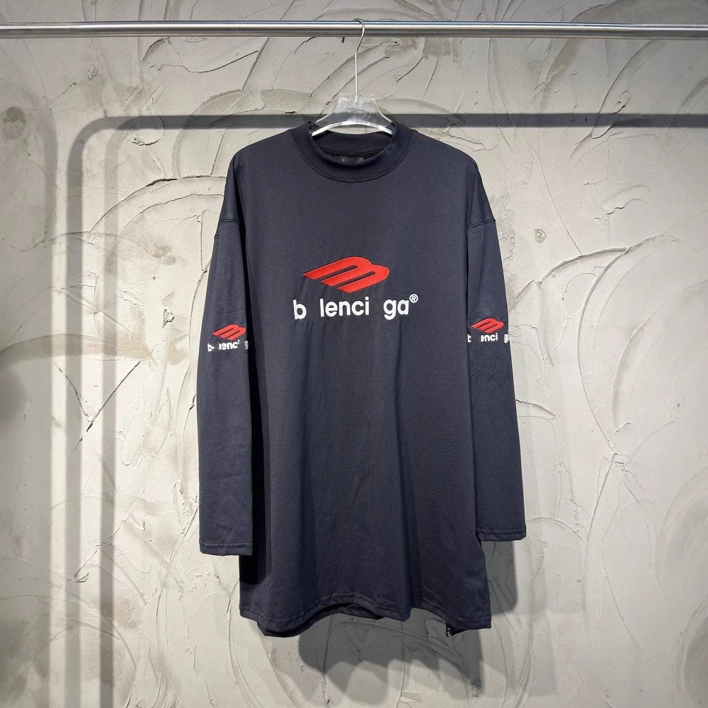 Balenciaga M Logo Embroidered Oversized Long Sleeve Tee White