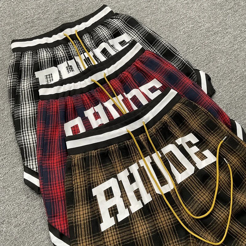 Rhude Plaid Mesh Shorts Letter Print Multicolor