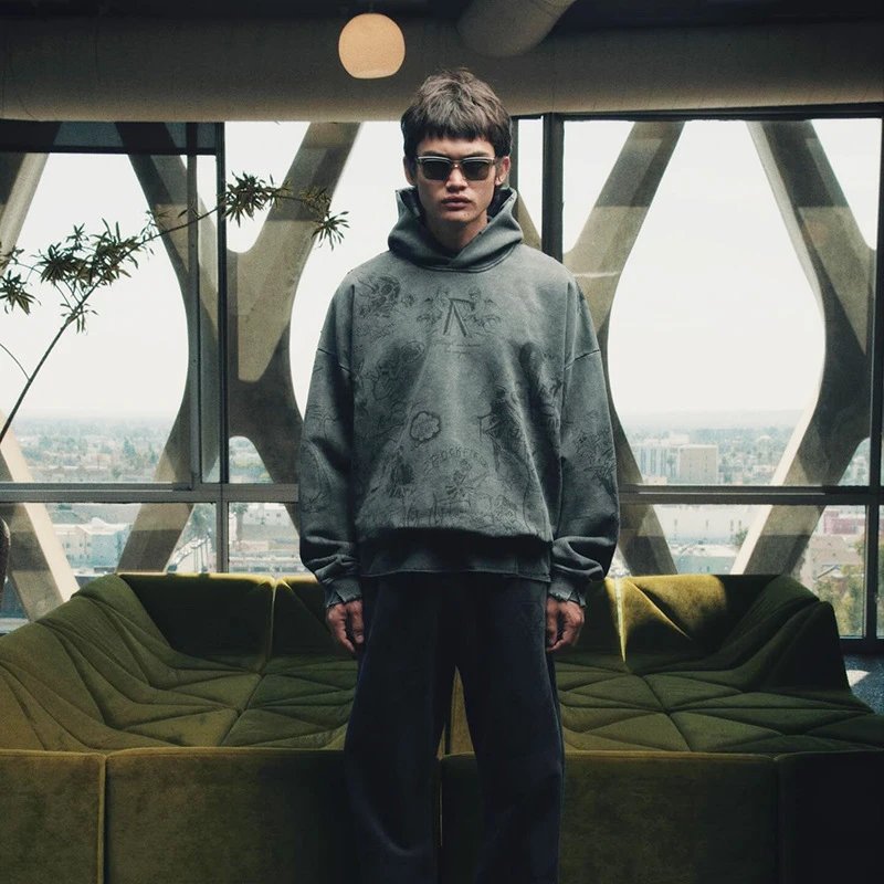 Represent Vintage Wash Graphic Hoodie Gray