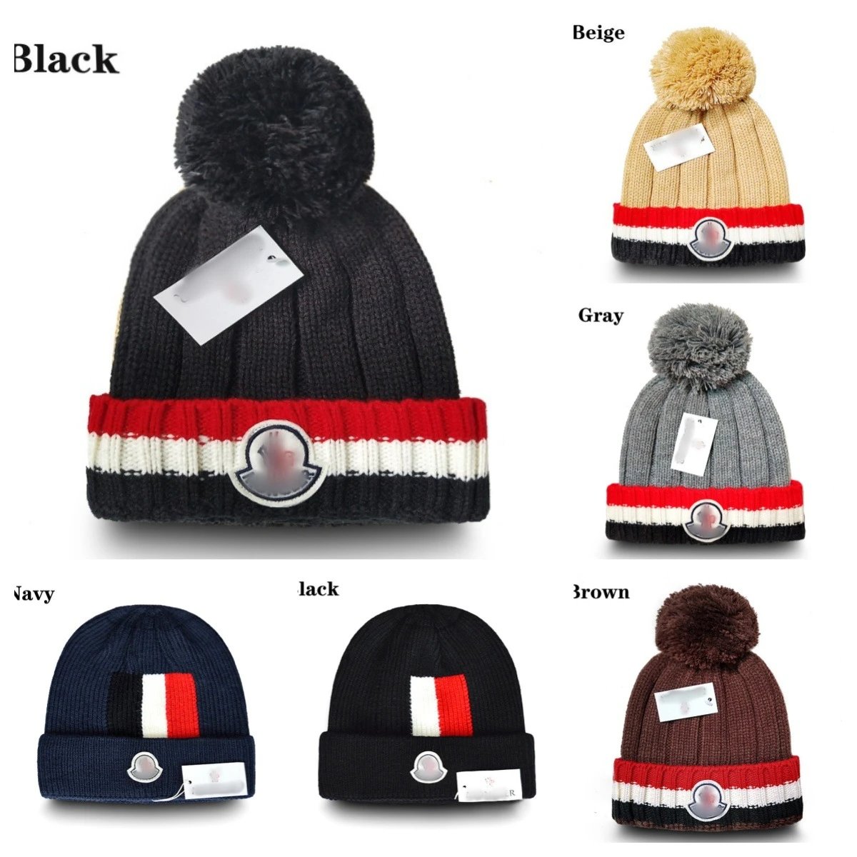 Other Knit Pom Beanie Earflap Warm Hat Multicolor