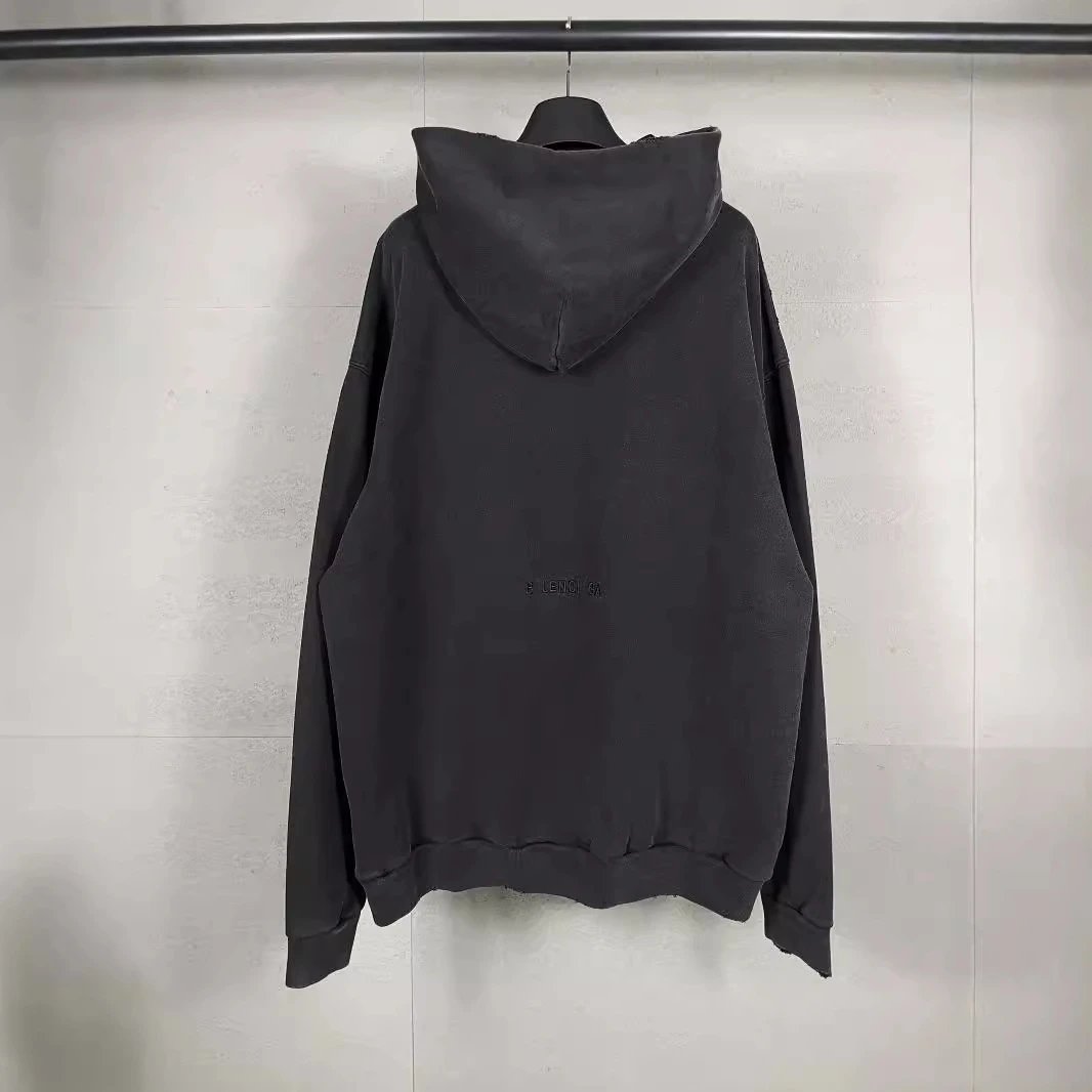 Balenciaga Paris Distressed Hoodie Black