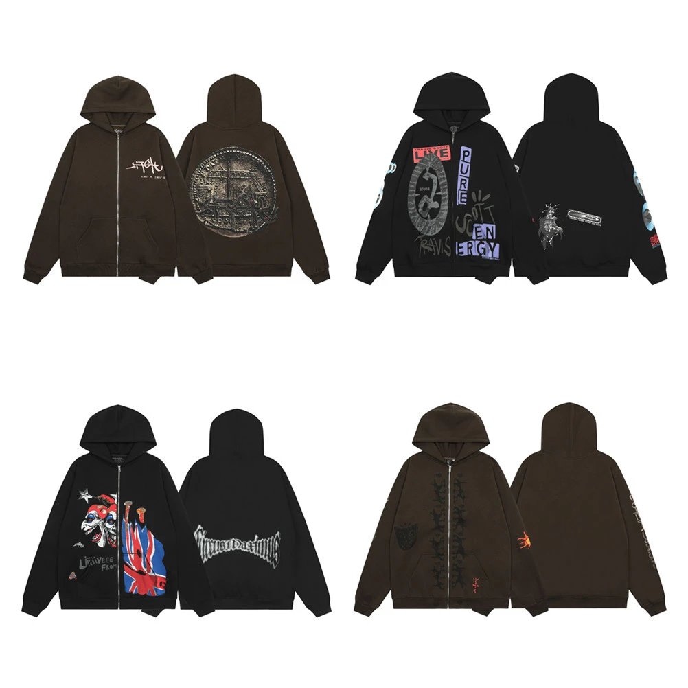 Travis Scott Geometric Fleece Zip Hoodie Multicolor