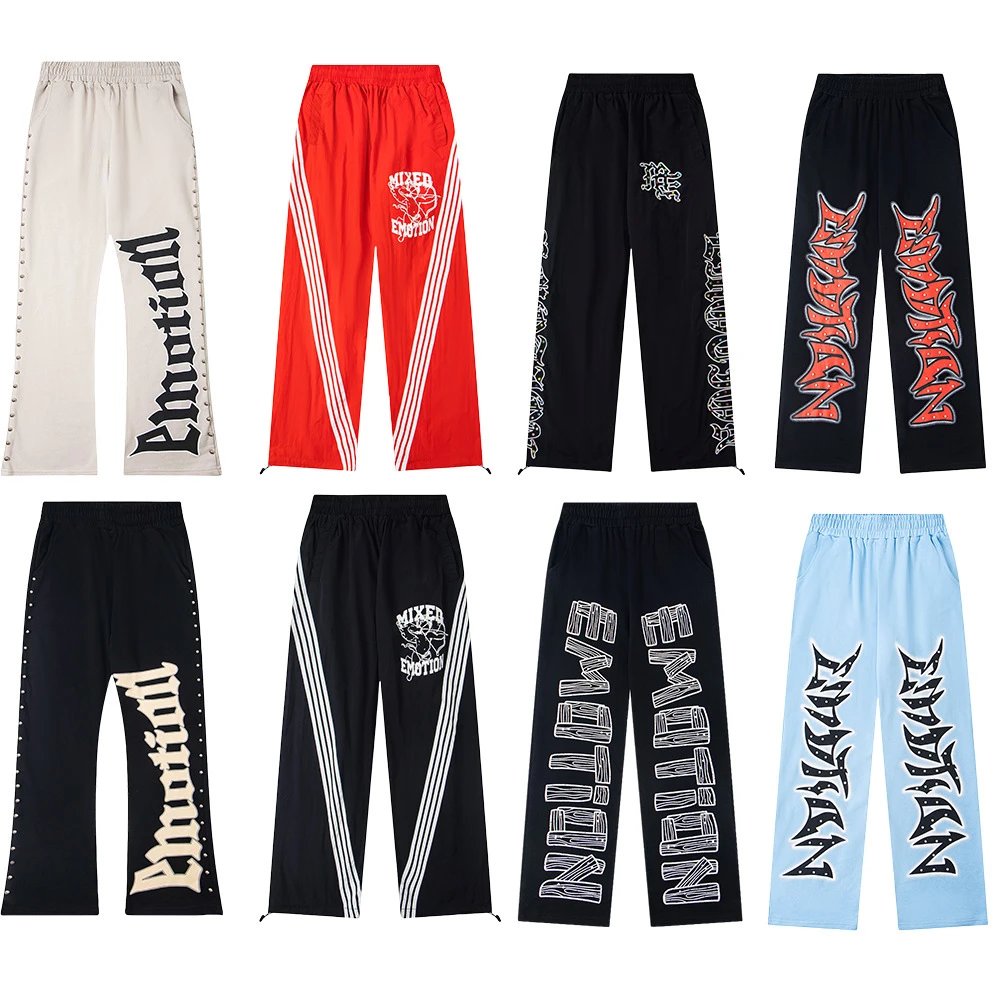 MIXED&EMOTION Rhinestone Letter Track Pants Multicolor