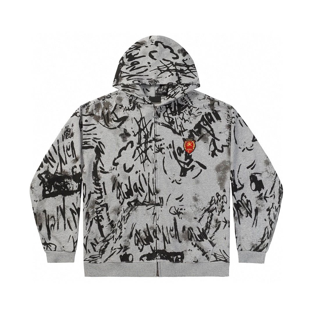 Burberry Graffiti Zip-Up Hoodie Jacket Gray