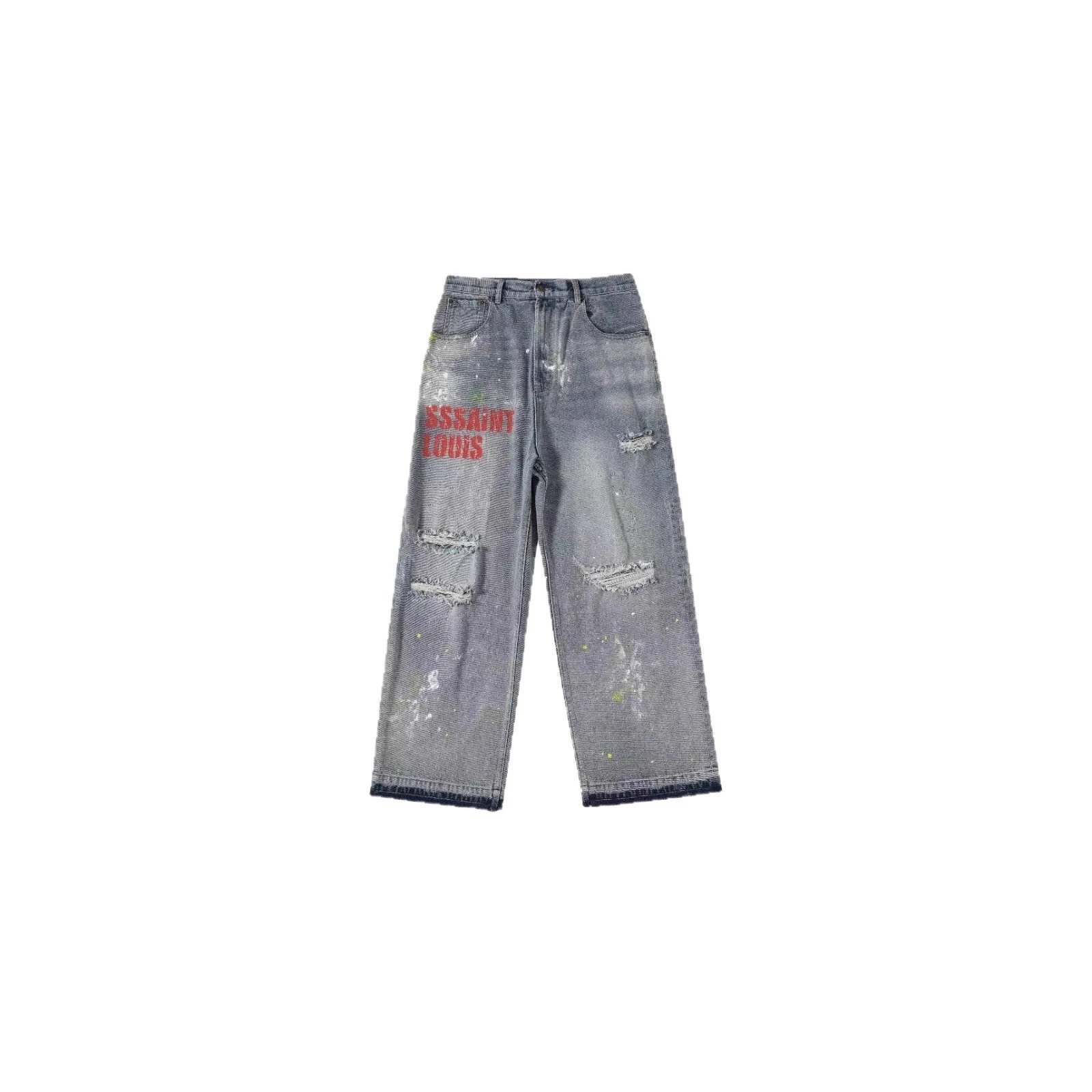 Sssaint Louis Distressed Ripped Straight-Leg Denim Jeans Black