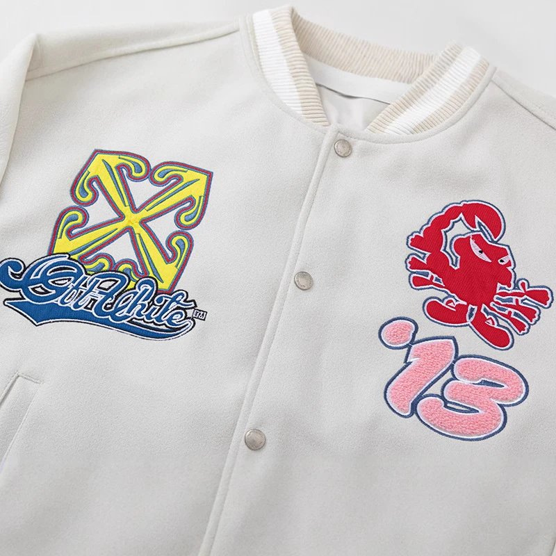 Off-White Embroidered Varsity Jacket Unisex White