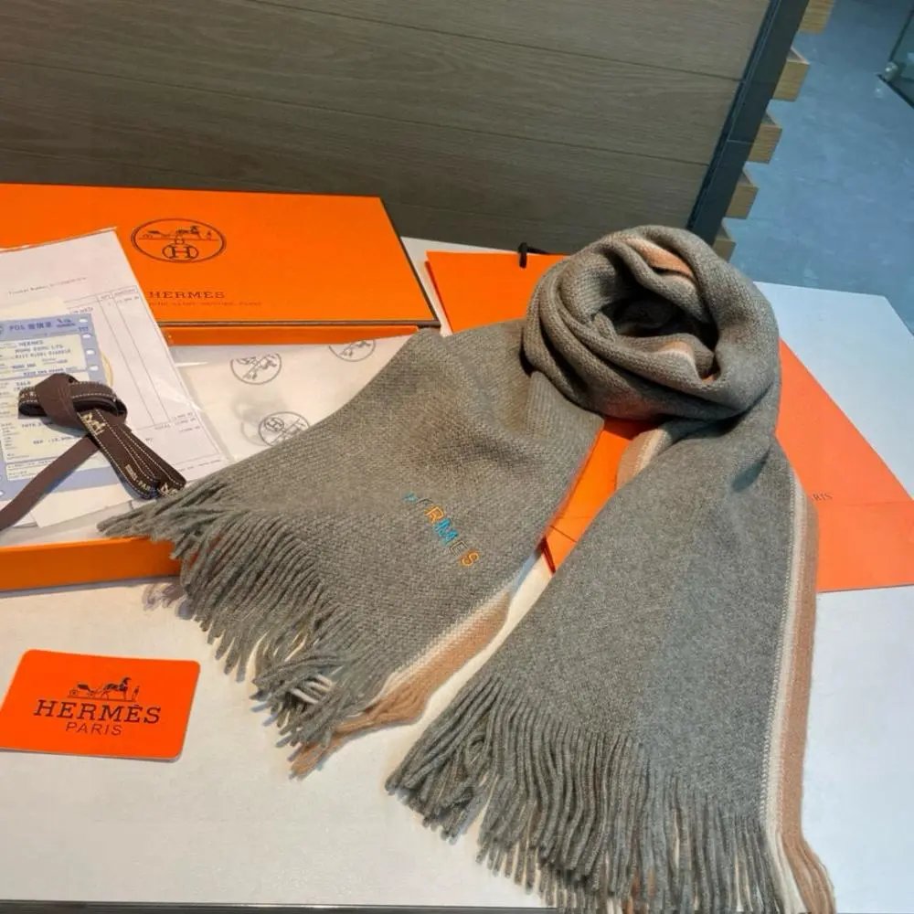 Hermès Scarves Fringed embroidered scarf image 7