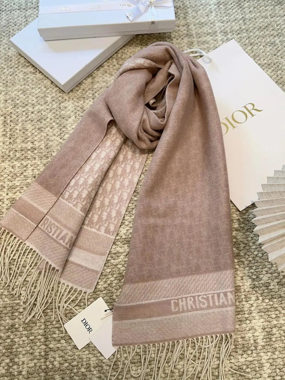 Dior Scarves Fringed logo-pattern scarf image 6