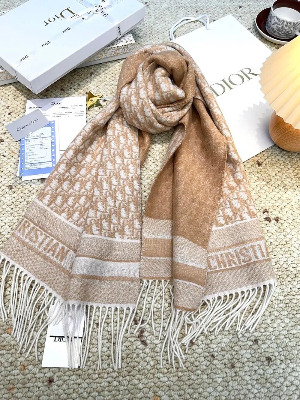 Dior Scarves Fringed logo-pattern scarf image 5