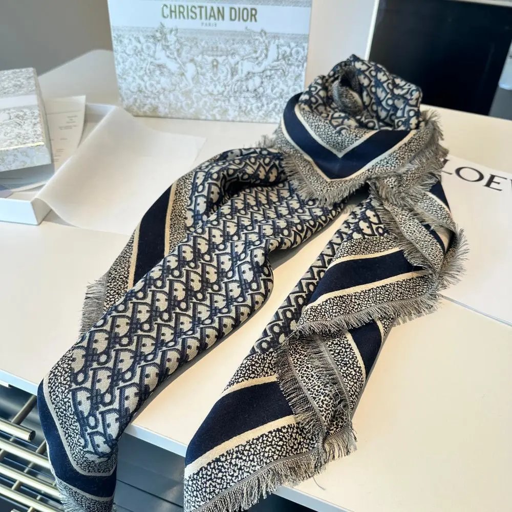 Dior Scarves Fringed logo-pattern scarf image 10