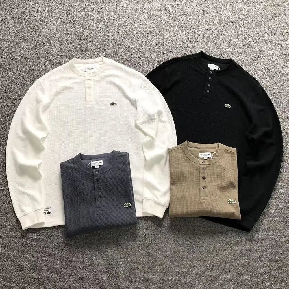 Lacoste waffle henley long sleeve shirt