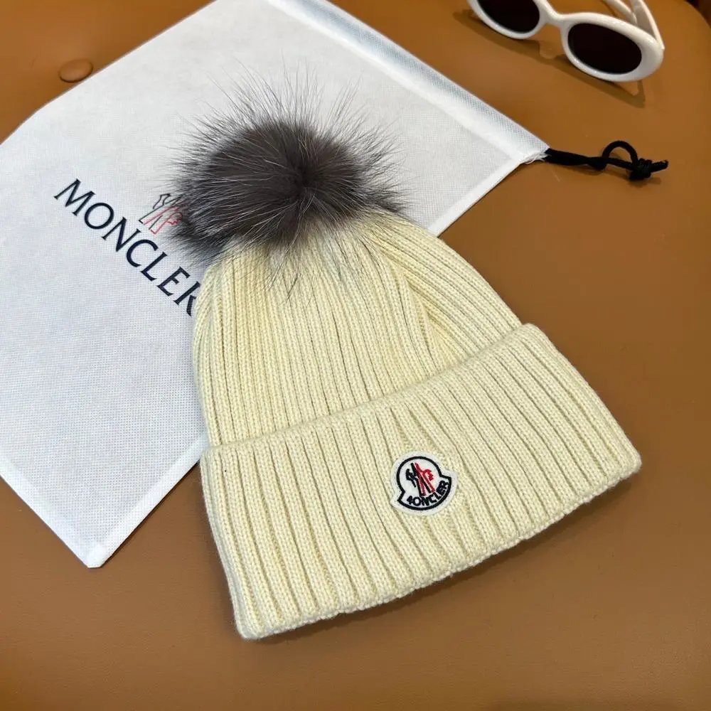 Moncler Hats Rib-knit cuffed beanie with logo patch — Style 8