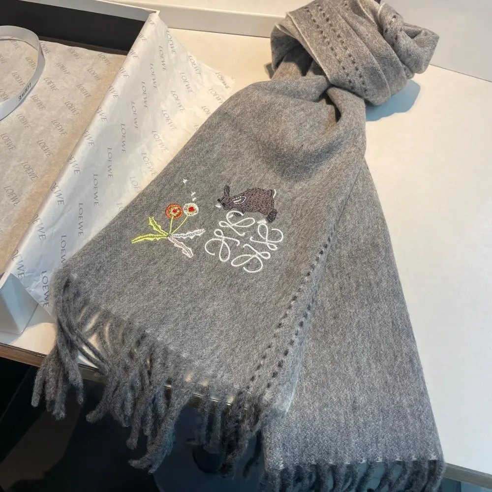 Loewe Scarves Fringed Anagram Embroidered Scarf image 7