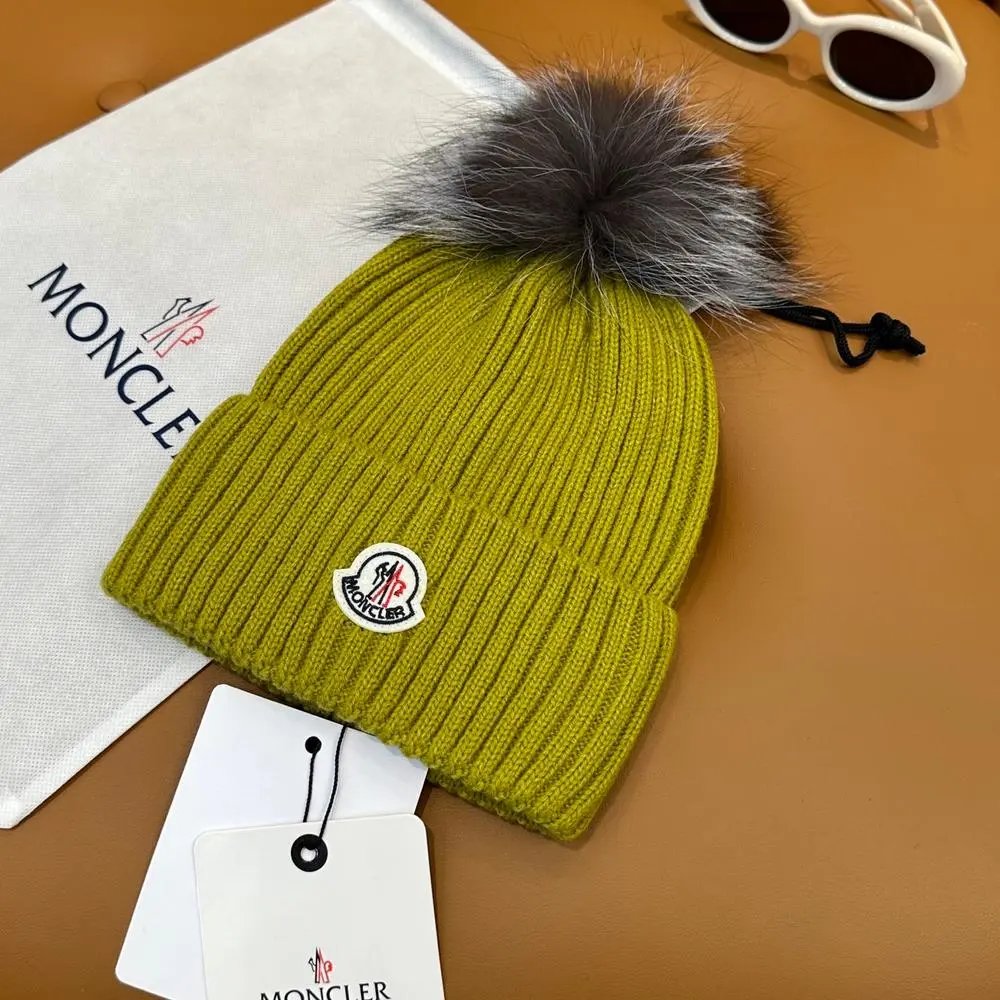 Moncler Hats Rib-knit cuffed beanie with logo patch — Style 12