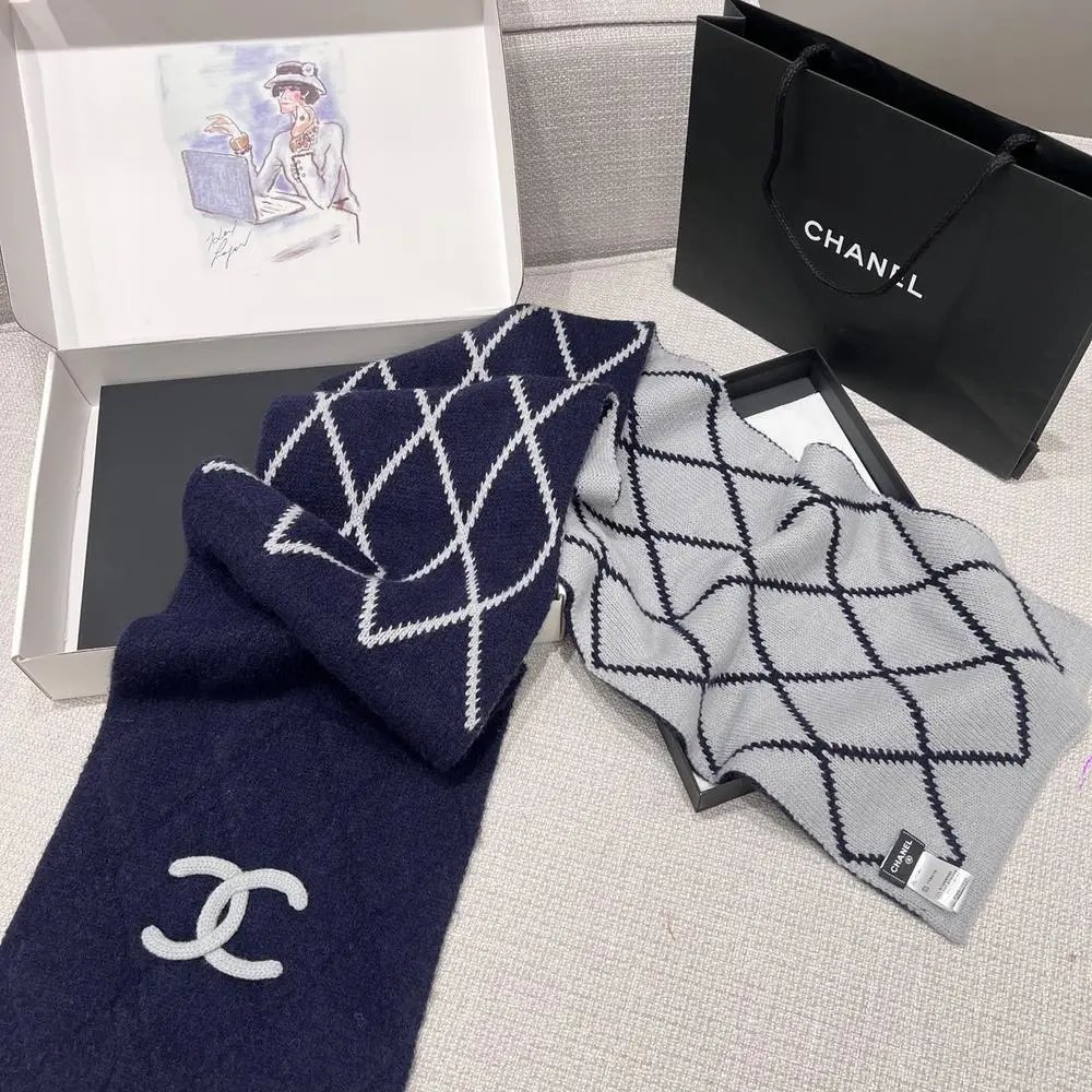 Chanel Scarves Logo Knit Fringe Scarf image 7