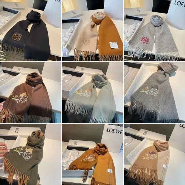Loewe Scarves Fringed Anagram Embroidered Scarf product detail image 1