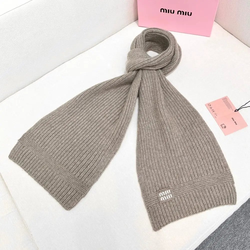 Miu Scarves Ribbed knit scarf with logo patch image 6