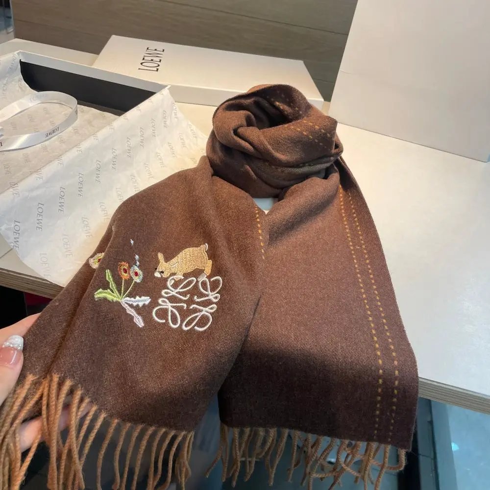 Loewe Scarves Fringed Anagram Embroidered Scarf image 5