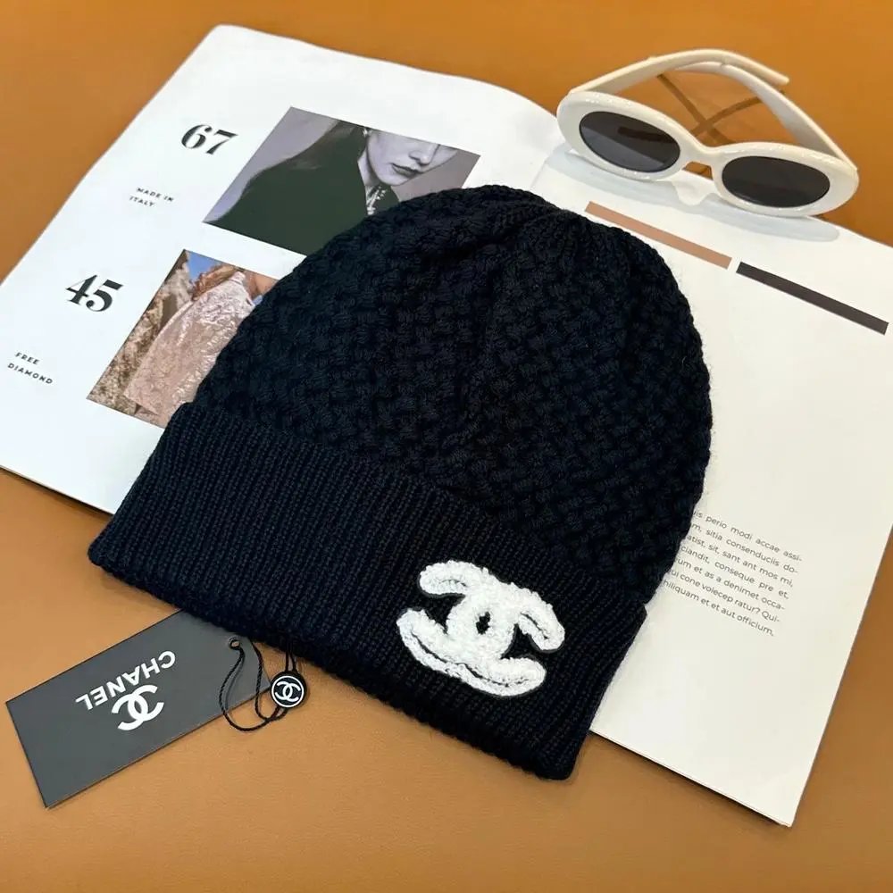 Chanel Hats Knitted beanie with CC logo patch — Style 2