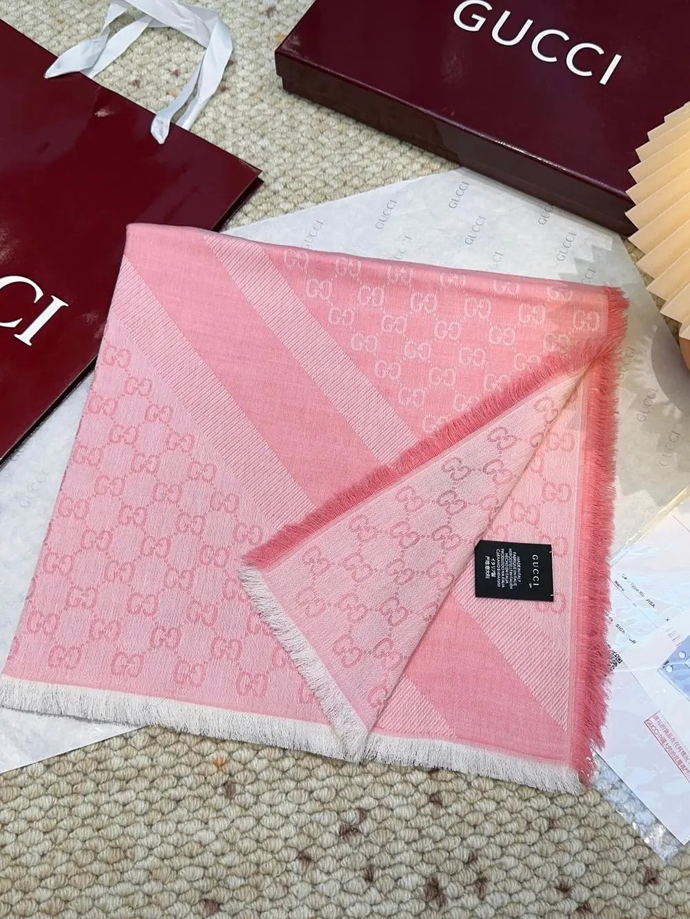 Gucci Scarves GG monogram striped fringed scarf image 7