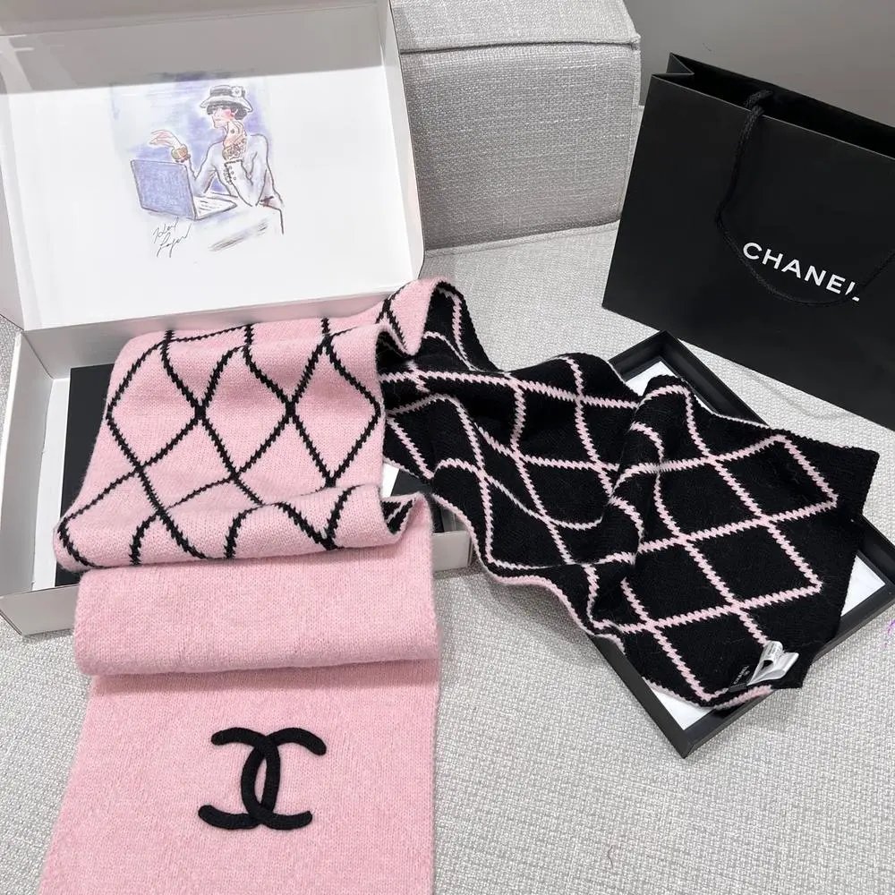 Chanel Scarves Logo Knit Fringe Scarf image 8
