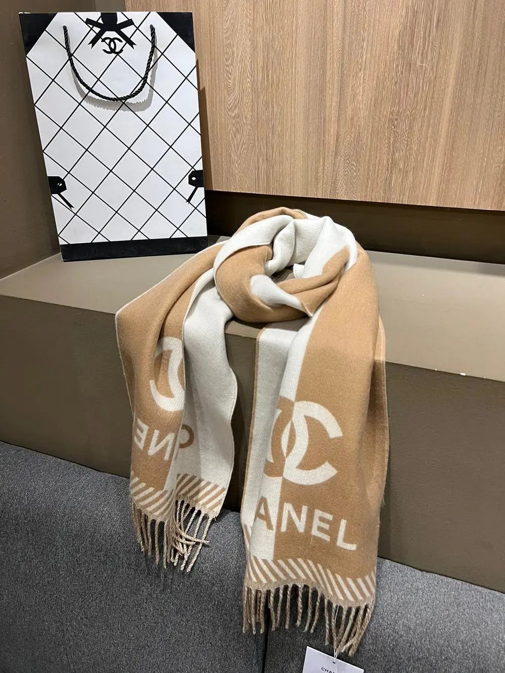 Chanel Scarves Logo Knit Fringe Scarf image 3