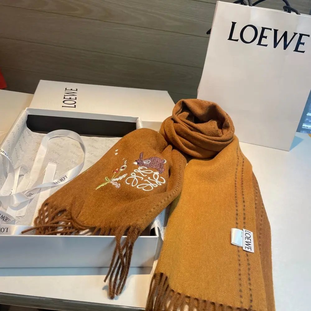 Loewe Scarves Fringed Anagram Embroidered Scarf image 9