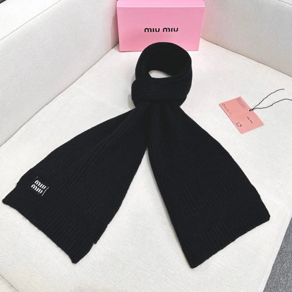 Miu Scarves Ribbed knit scarf with logo patch image 7