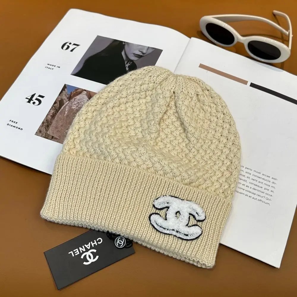 Chanel Hats Knitted beanie with CC logo patch — Style 6