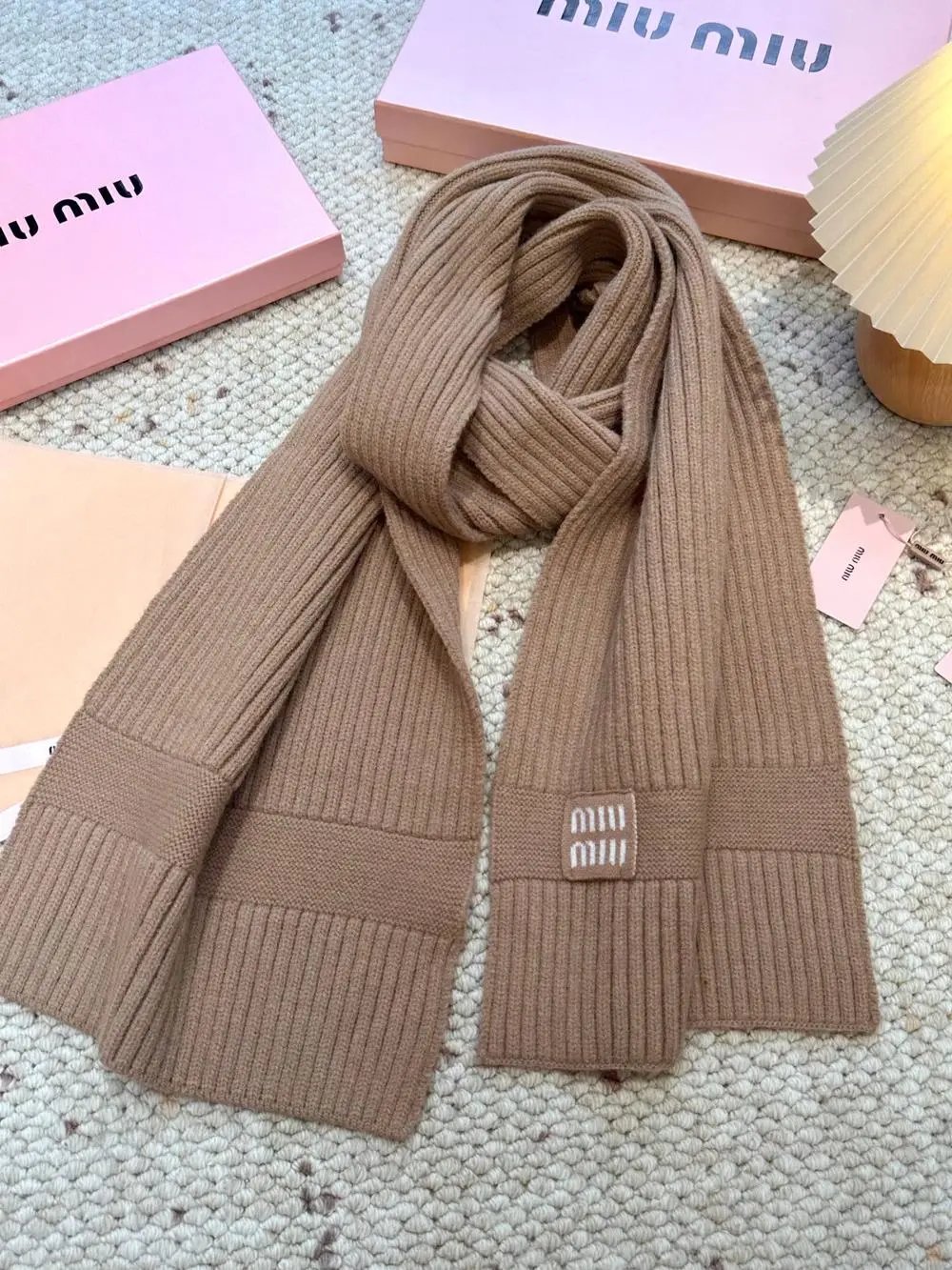 Miu Scarves Ribbed knit scarf with logo patch image 4