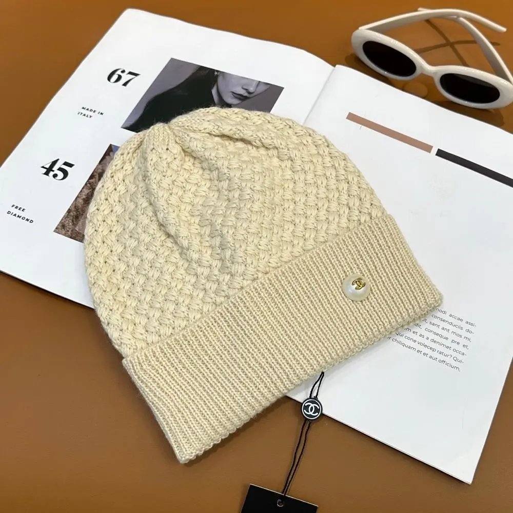 Chanel Hats Knitted cuff beanie with logo button — Style 2