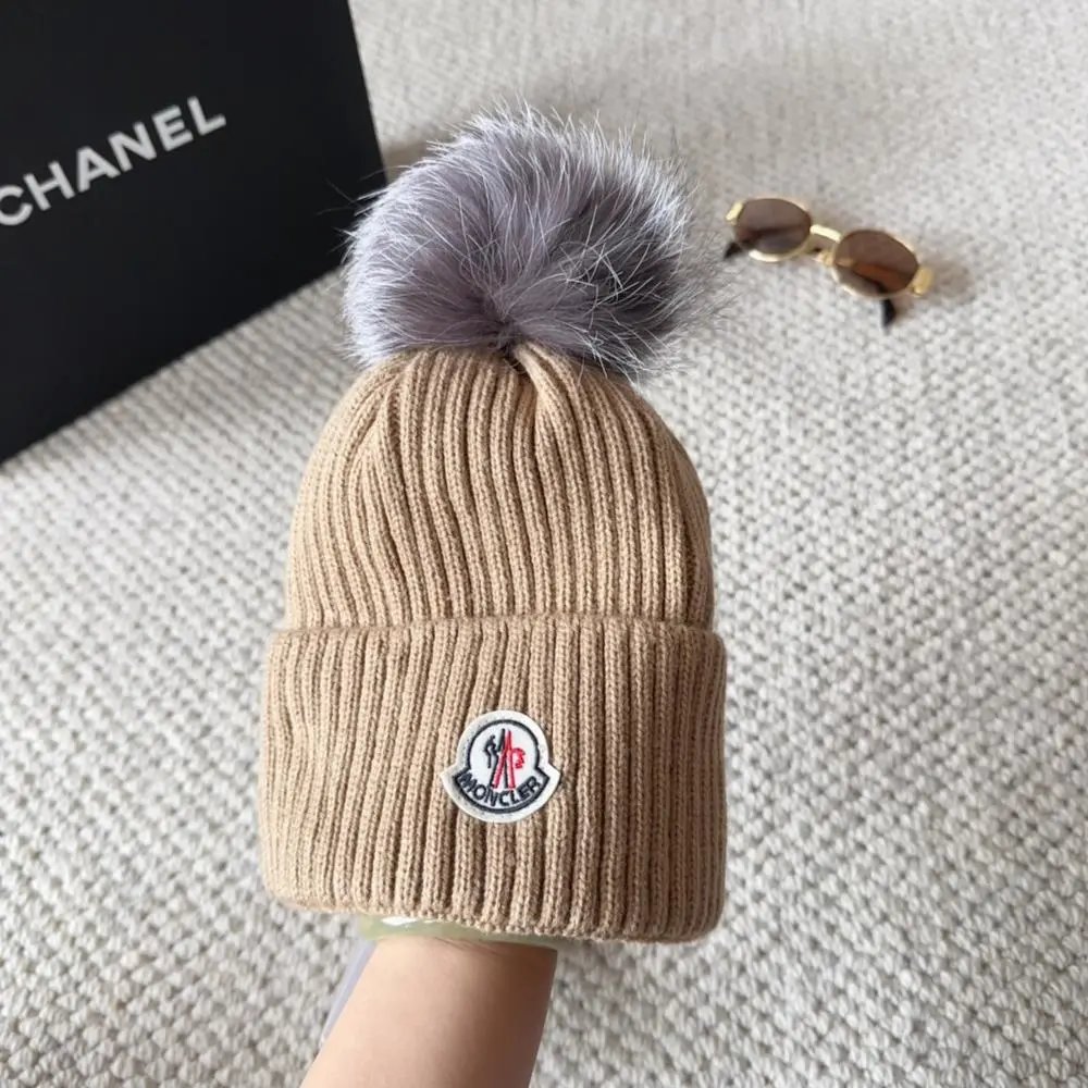 Moncler Hats Ribbed knit beanie with pom-pom — Style 7