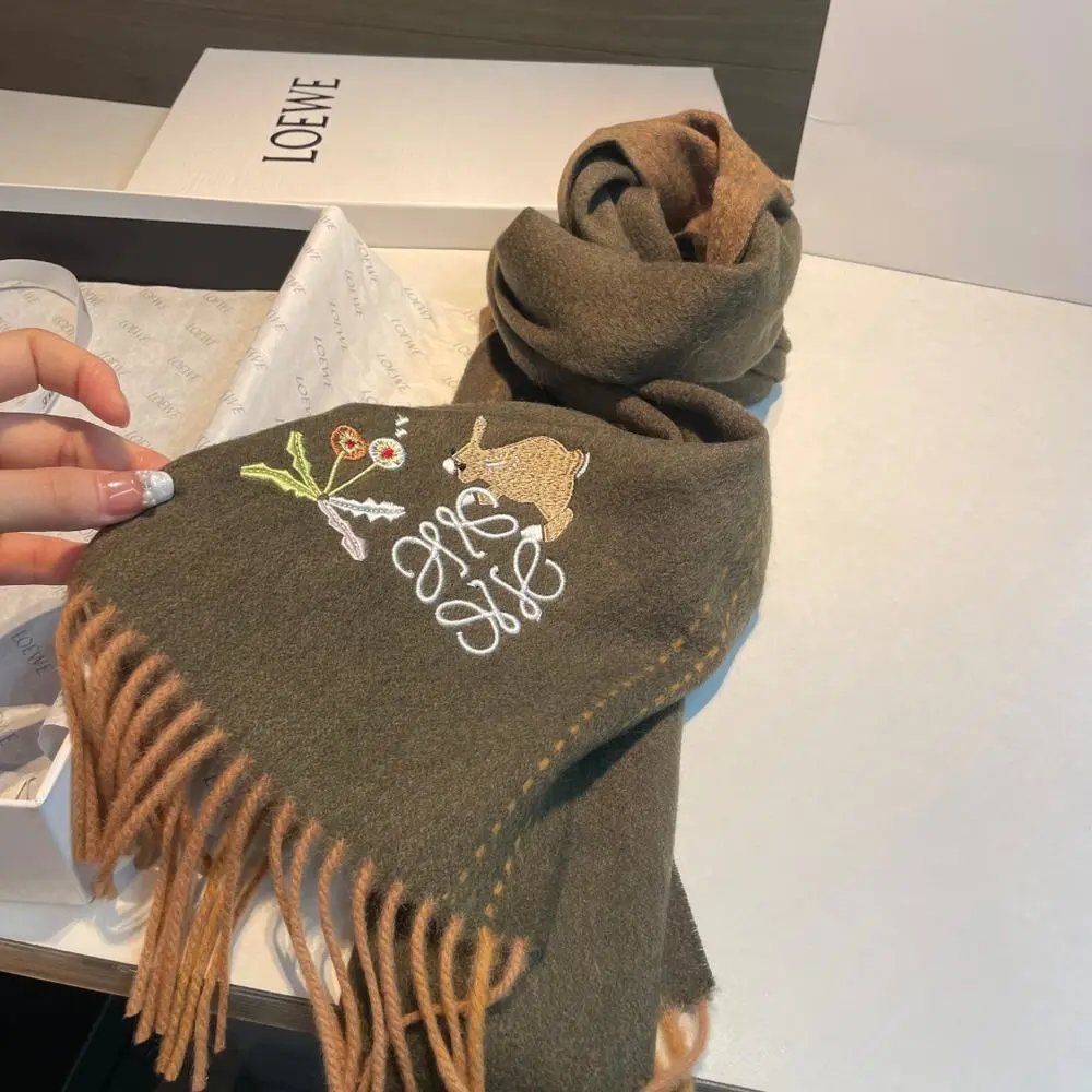 Loewe Scarves Fringed Anagram Embroidered Scarf image 8