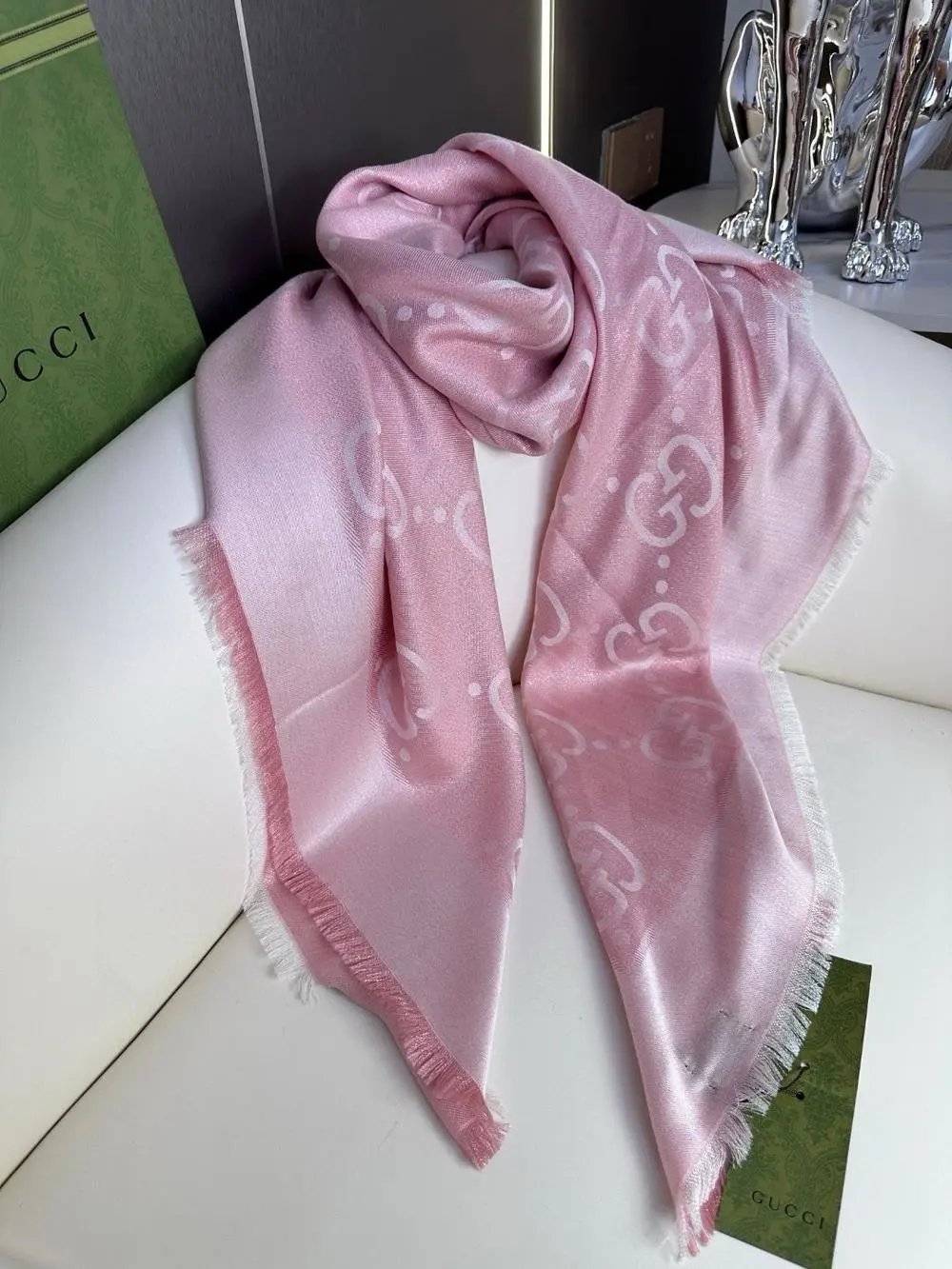 Gucci Scarves GG Monogram Fringed Scarf image 10