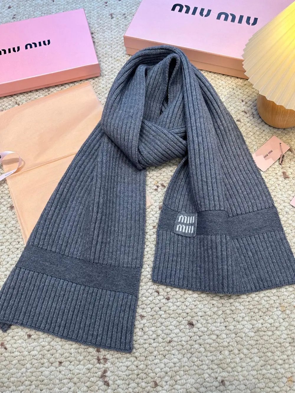 Miu Scarves Ribbed knit scarf with logo patch image 3