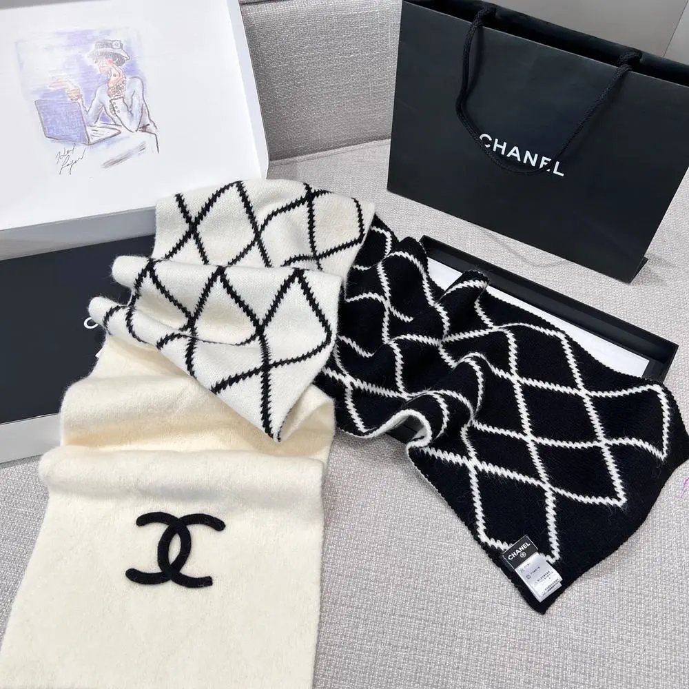 Chanel Scarves Logo Knit Fringe Scarf image 10