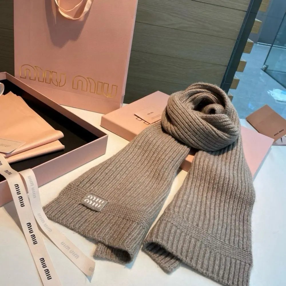 Miu Scarves Ribbed knit scarf with logo patch image 11