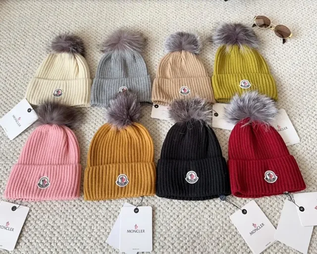 Moncler Hats Ribbed knit beanie with pom-pom product detail image 1