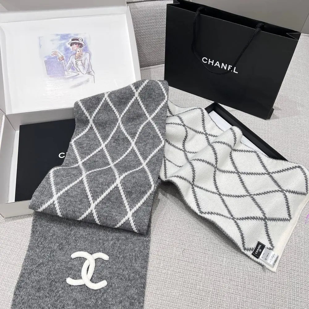 Chanel Scarves Logo Knit Fringe Scarf image 9