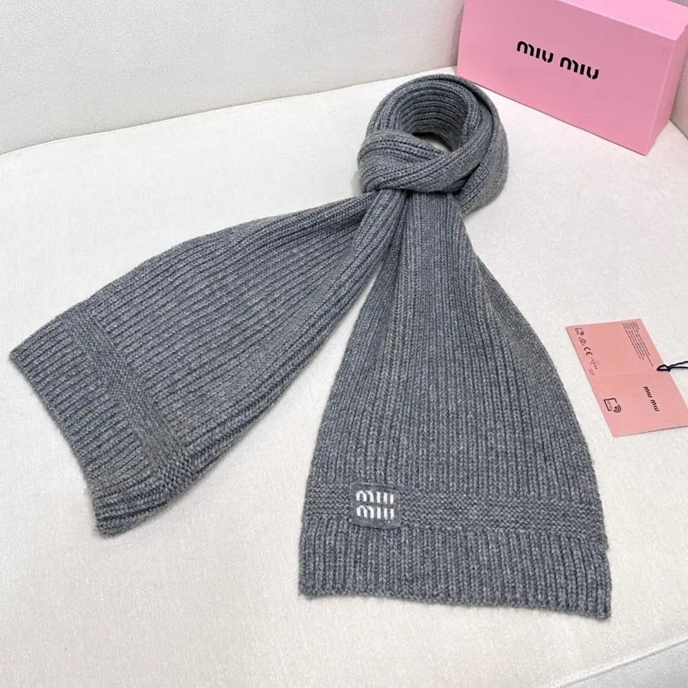 Miu Scarves Ribbed knit scarf with logo patch image 8