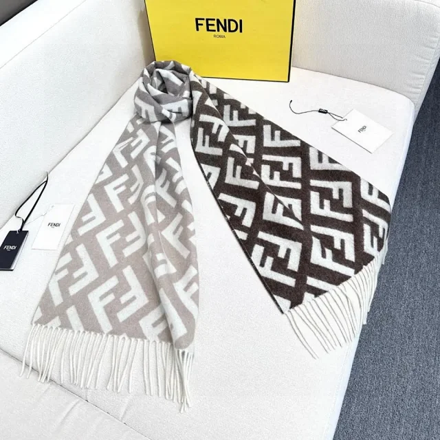 Fendi Scarves FF monogram fringed scarf product detail image 6