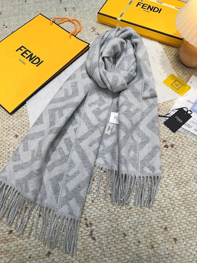 Fendi Scarves FF monogram fringed scarf product detail image 5