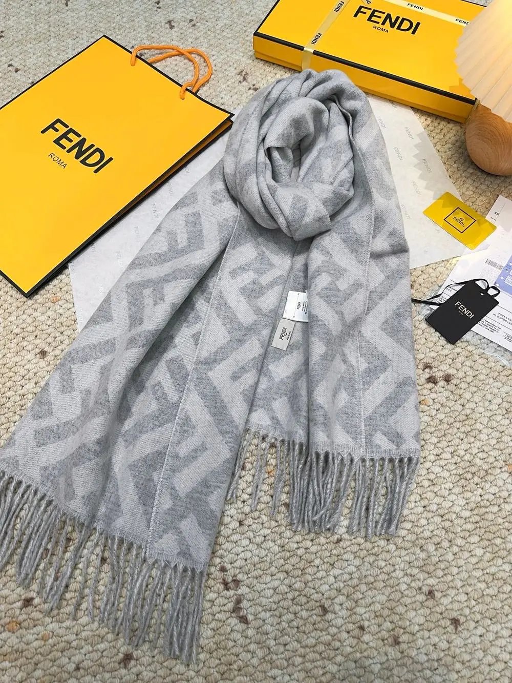 Fendi Scarves FF monogram fringed scarf image 9