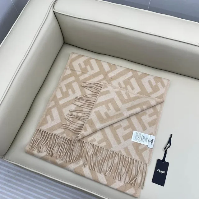 Fendi Scarves FF monogram fringed scarf product detail image 6